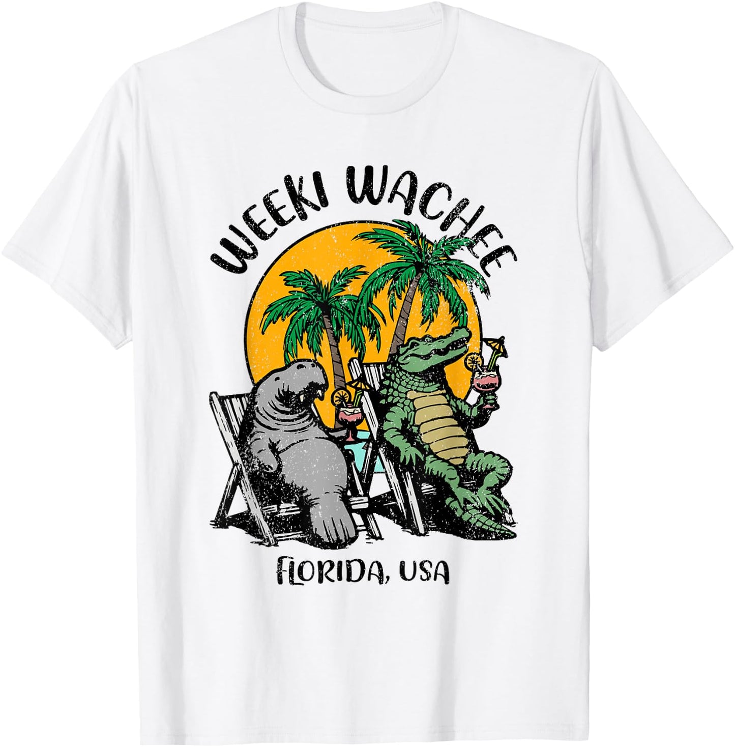 Weeki Wachee Florida USA Funny Manatee Alligator Design T-Shirt - T-Shirt | White