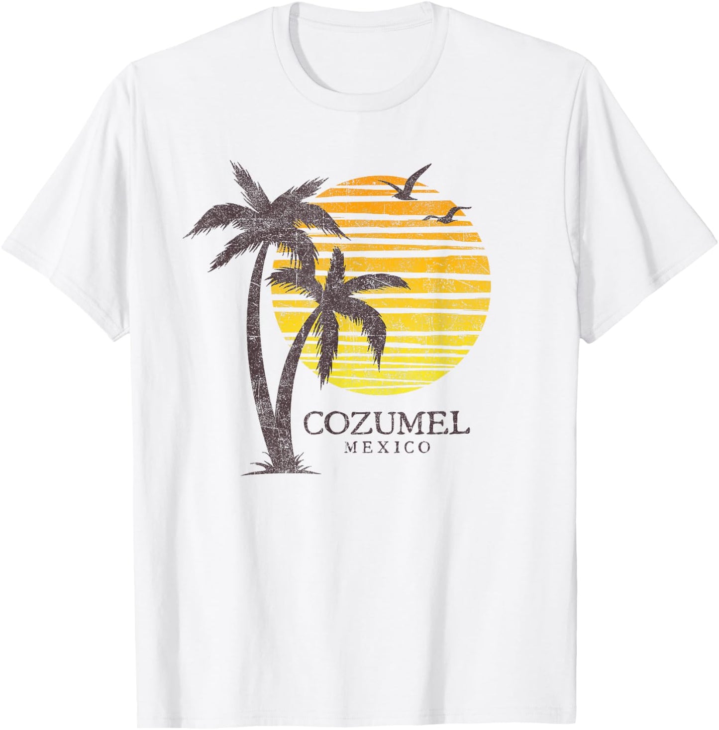 Cozumel Mexico Souvenir Beach Sunset Vintage T-Shirt - T-Shirt | White