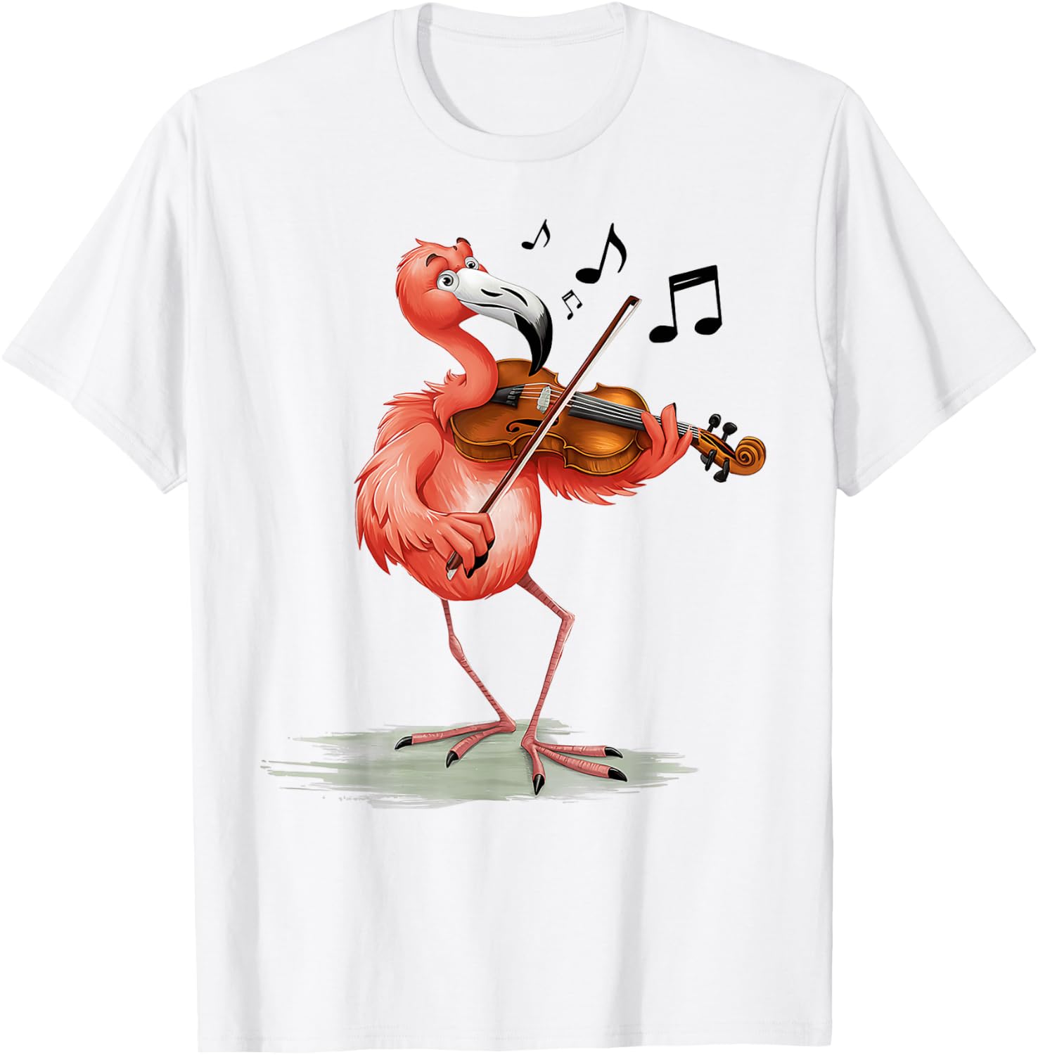 Funny Musician Violinist Cute Flamingo Playing Violin T-Shirt - T-Shirt | White