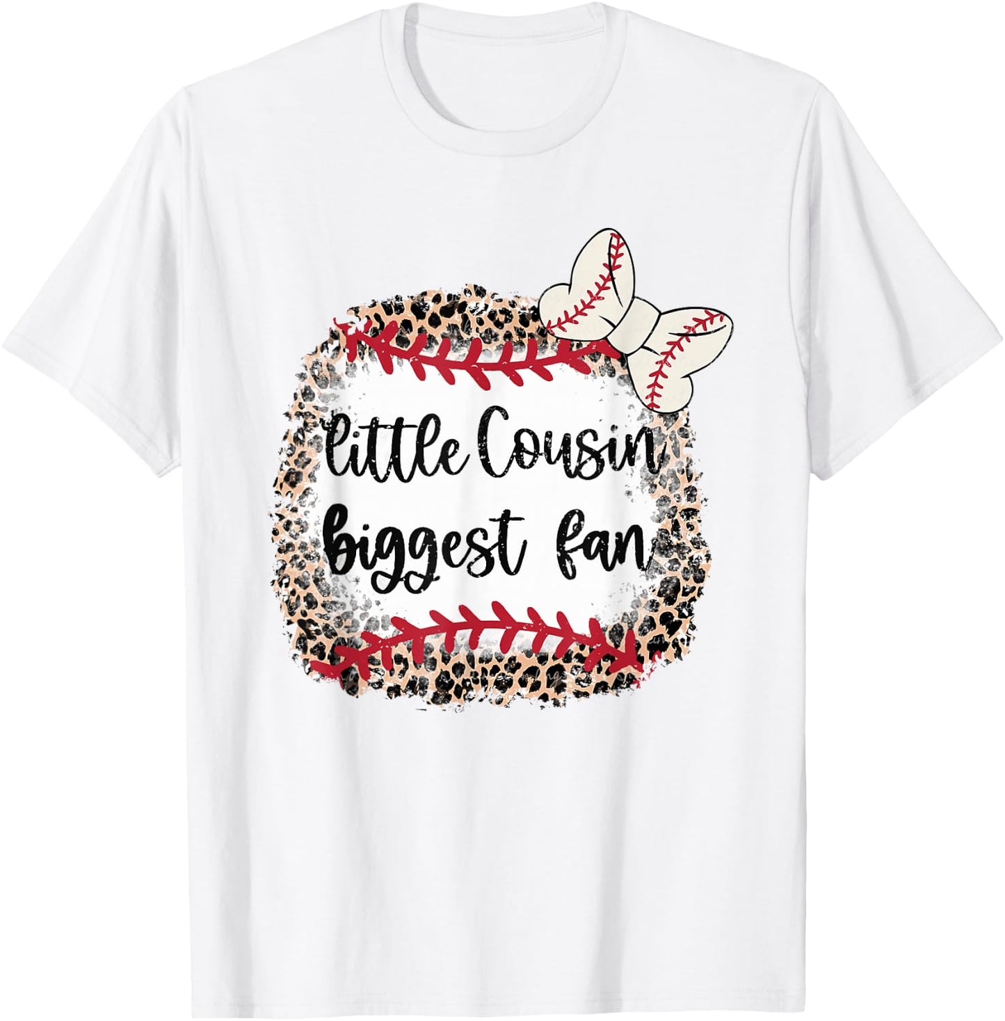Leopard Baseball Little Cousin Biggest Fan Toddler Kids T-Shirt - T-Shirt | White