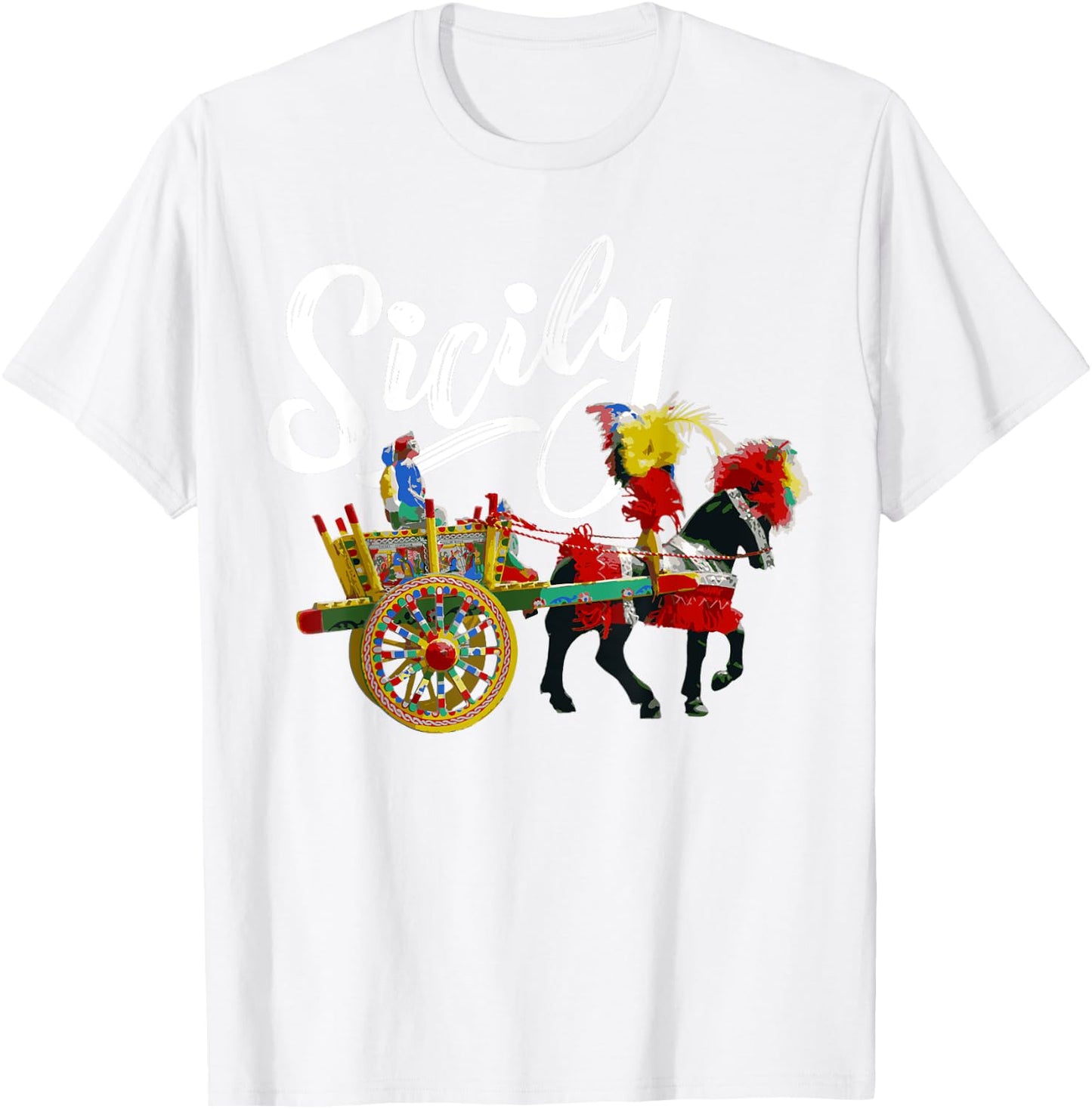 Sicily Horse and Cart Traditional Cultural Sicilian Folk Art T-Shirt - T-Shirt | White