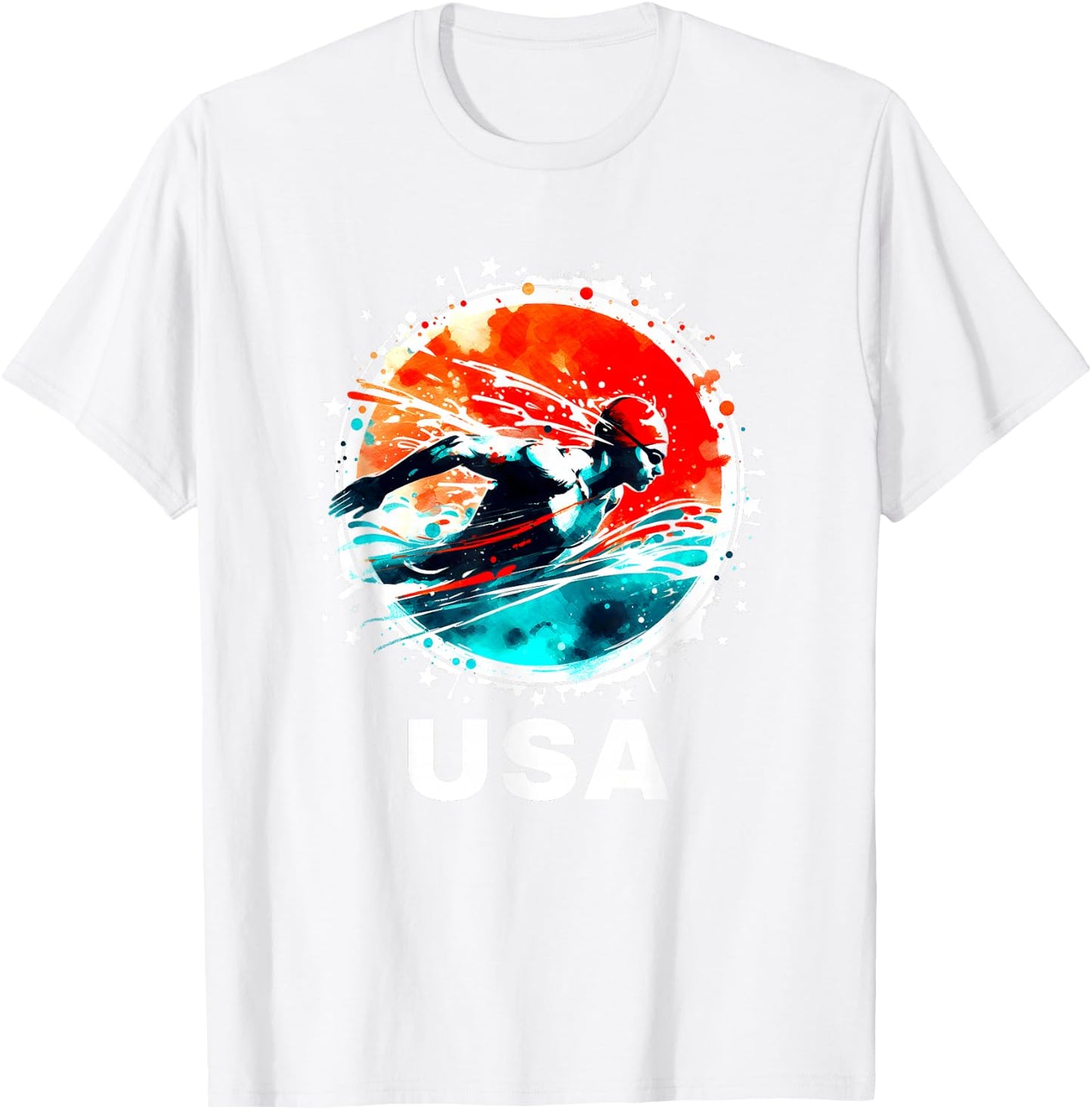 Swimming United States Team Apparel American Flag Swimming T-Shirt - T-Shirt | White