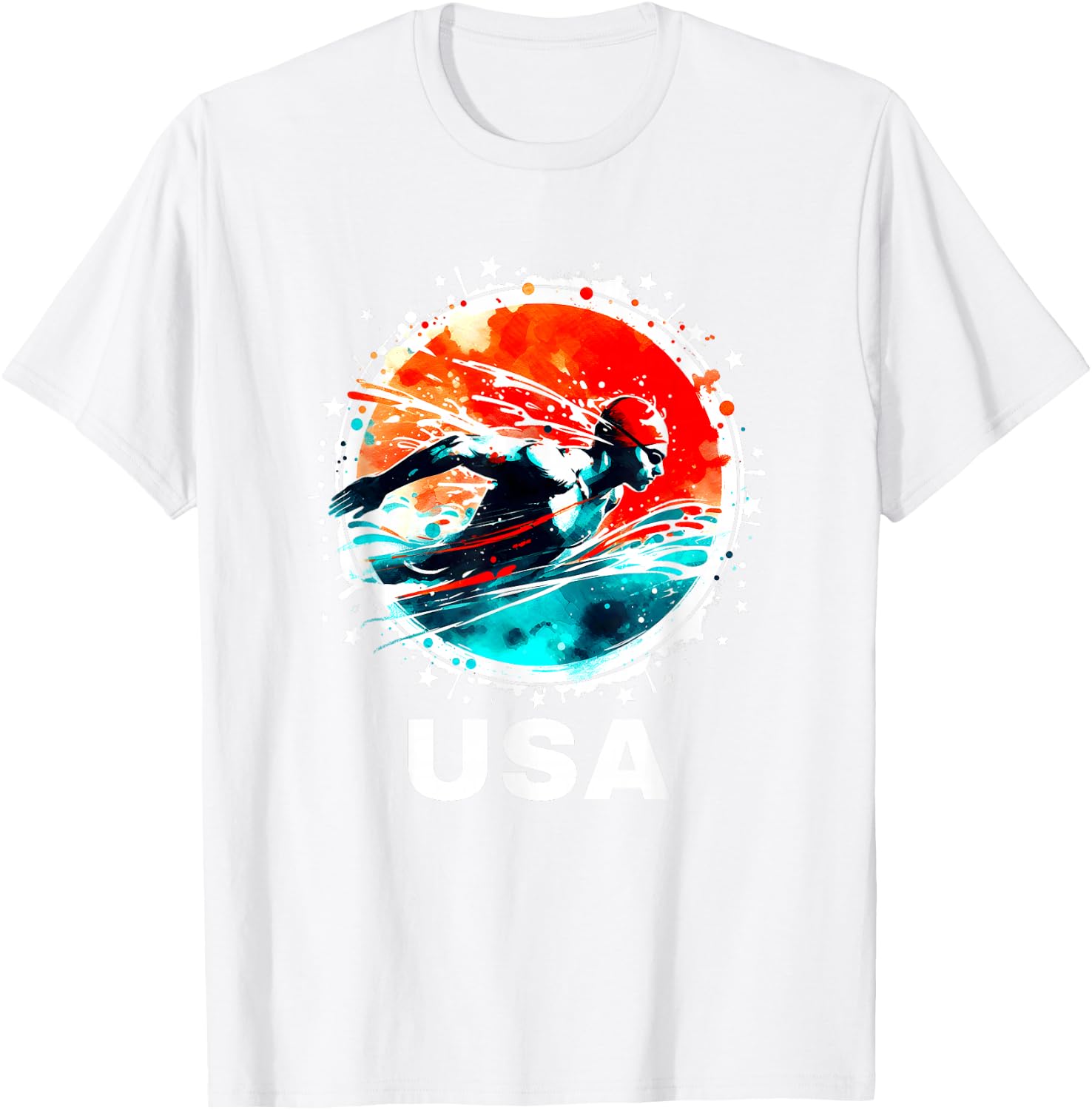 Swimming United States Team Apparel American Flag Swimming T-Shirt - T-Shirt | White