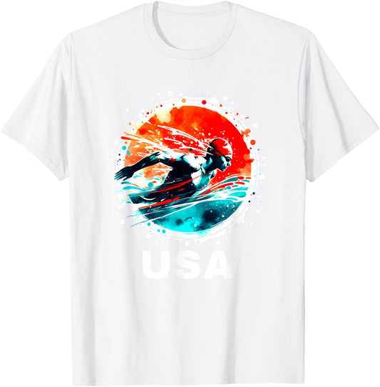 Swimming United States Team Apparel American Flag Swimming T-Shirt - T-Shirt | White