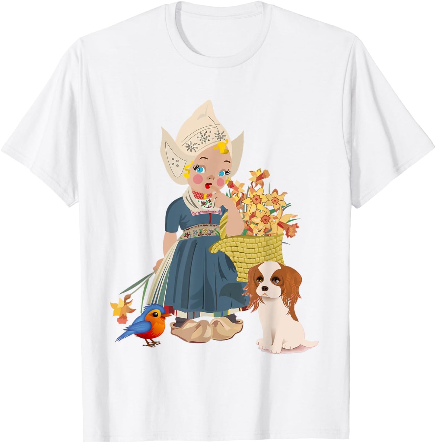 Vintage Dutch Girl in National Costume With her flowers T-Shirt - T-Shirt | White