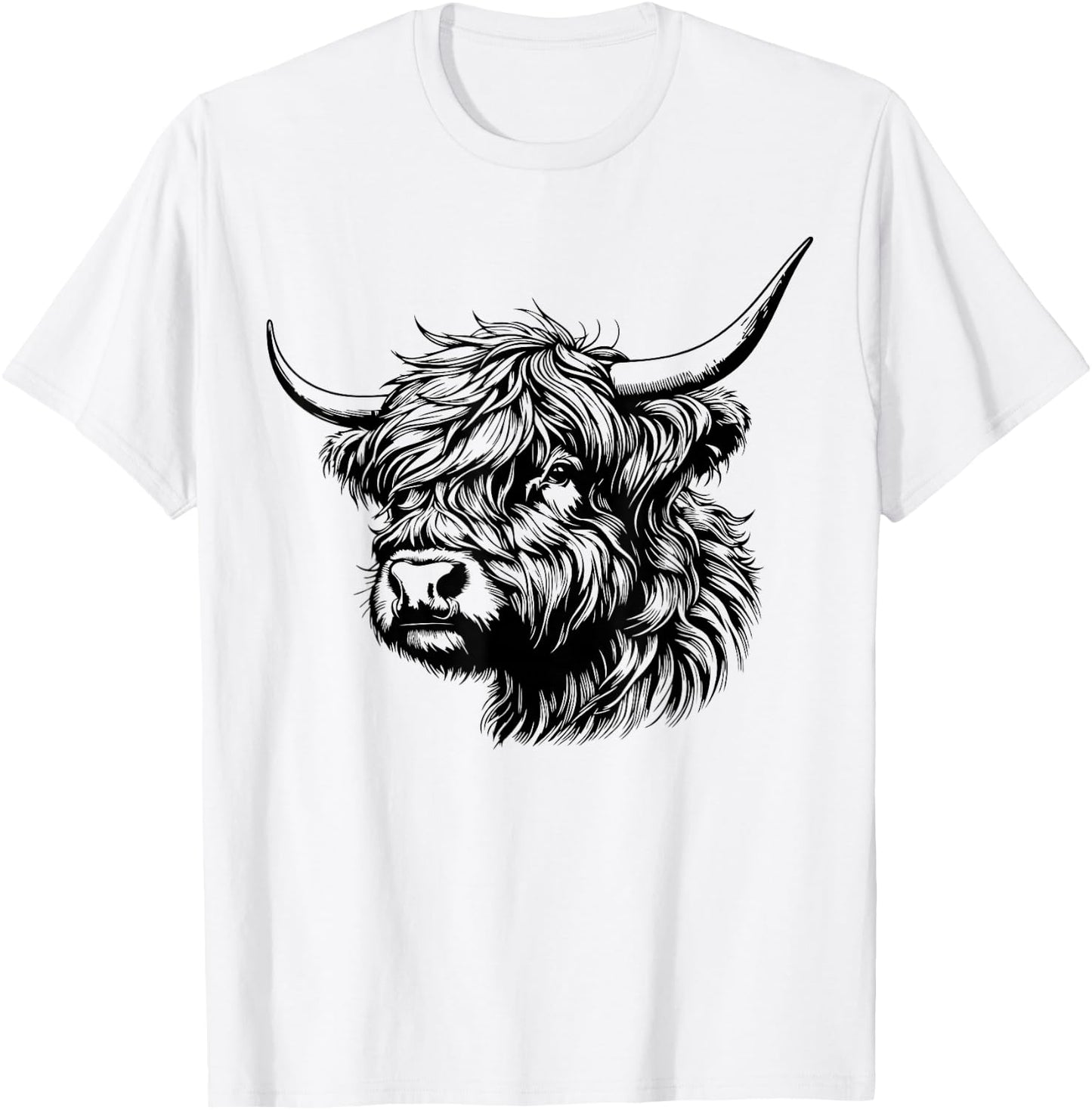 Scottish Highland Cow Head Calf Animal Cute Highland Cow T-Shirt - T-Shirt | White