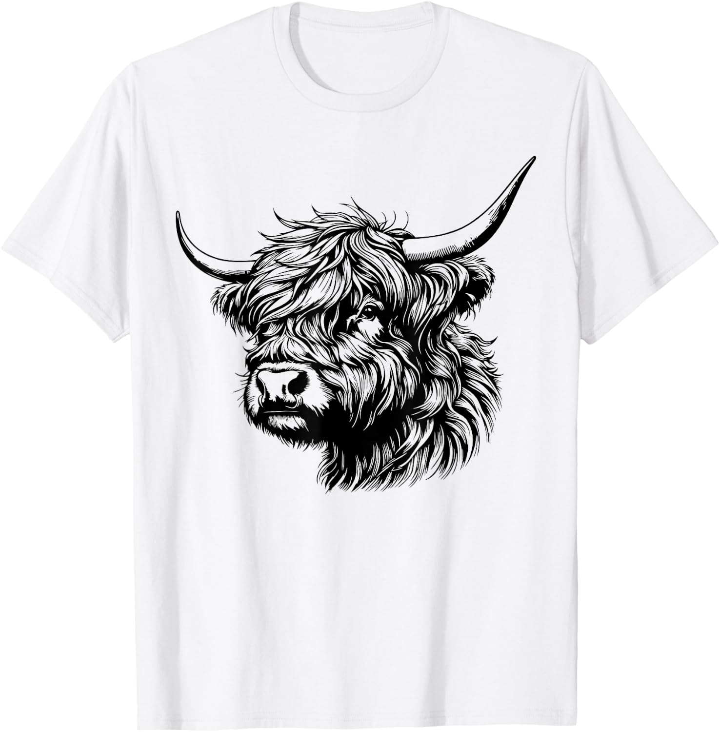 Scottish Highland Cow Head Calf Animal Cute Highland Cow T-Shirt - T-Shirt | White