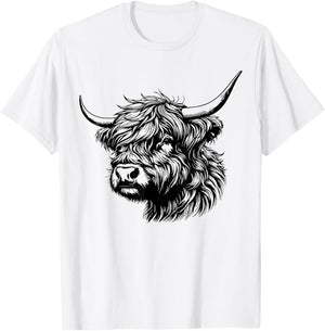 Scottish Highland Cow Head Calf Animal Cute Highland Cow T-Shirt - T-Shirt | White