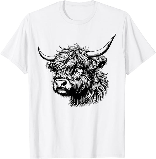 Scottish Highland Cow Head Calf Animal Cute Highland Cow T-Shirt - T-Shirt | White