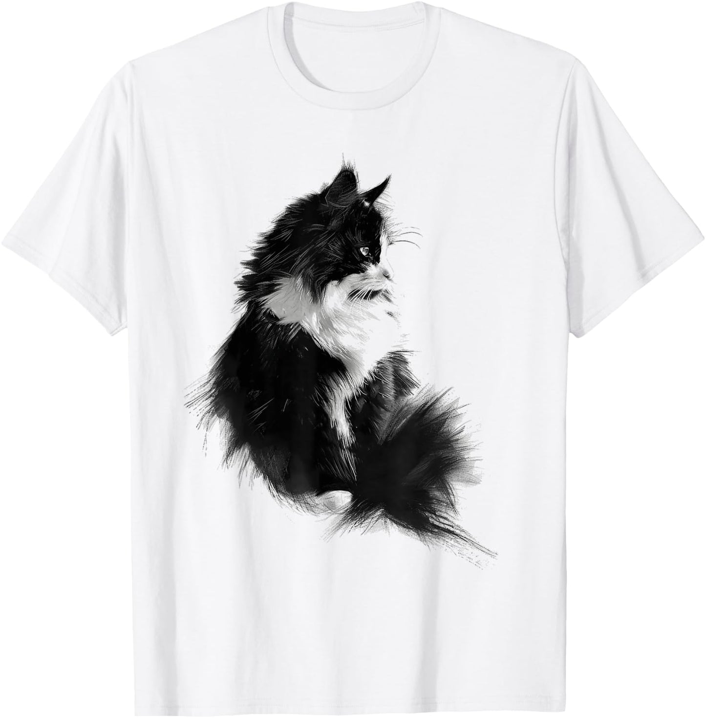 Cat Abstract Graphic Drawing Illustration Animal Cat Women Kids T-Shirt - T-Shirt | White