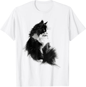 Cat Abstract Graphic Drawing Illustration Animal Cat Women Kids T-Shirt - T-Shirt | White