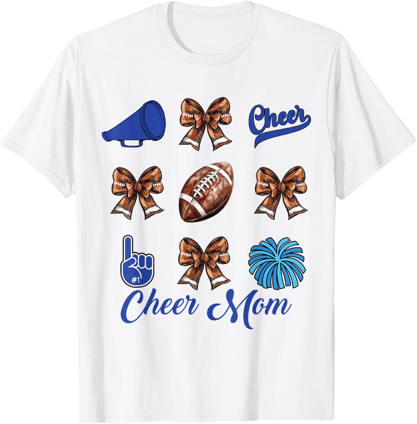 Cheer Mom Football Coquette Bow Cheerleading Mama T-Shirt - T-Shirt | White