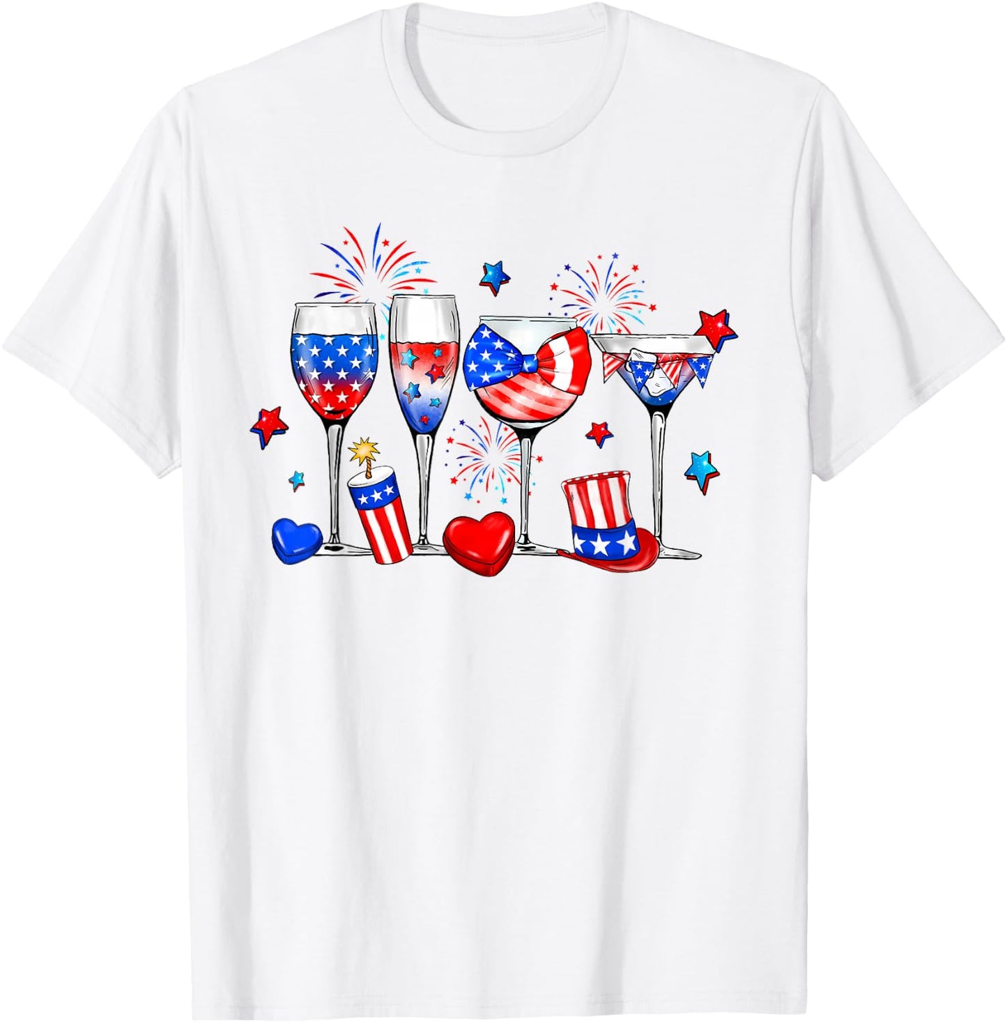 Wine Glasses 4th Of July Drinking Red White Blue USA Flag T-Shirt - T-Shirt | White