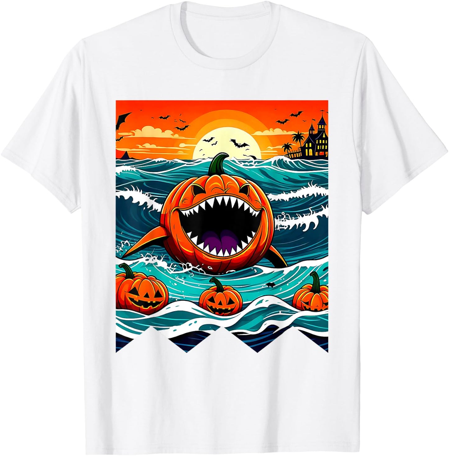 Halloween Pumpkin Shark Funny Summerween Spooky Summer Kids T-Shirt - T-Shirt | White