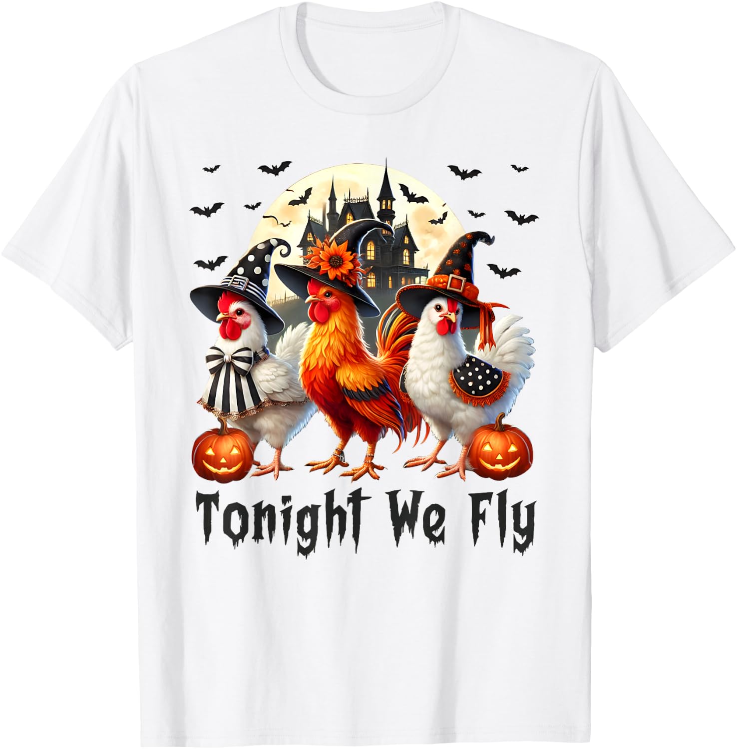 Tonight We Fly Chicken Farm Animal Lover Halloween T-Shirt - T-Shirt | White