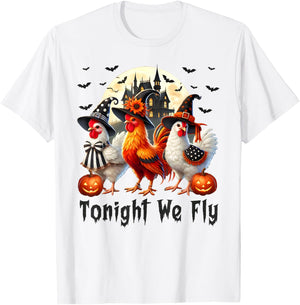 Tonight We Fly Chicken Farm Animal Lover Halloween T-Shirt - T-Shirt | White