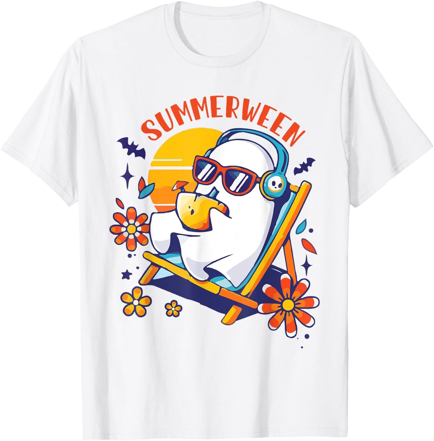 Summerween Cute Spooky Summer Ghost Halloween Lover T-Shirt - T-Shirt | White