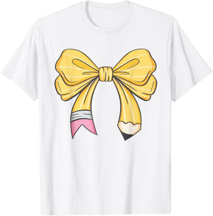 Coquette Pencil Bow Teacher Back To School Men Women T-Shirt - T-Shirt | White