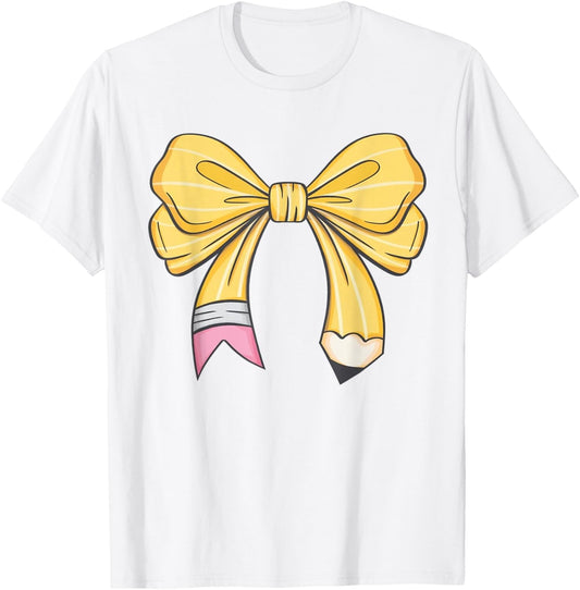 Coquette Pencil Bow Teacher Back To School Men Women T-Shirt - T-Shirt | White