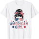 4th of July All American Girls Messy Bun Women USA Flag T-Shirt - T-Shirt | White