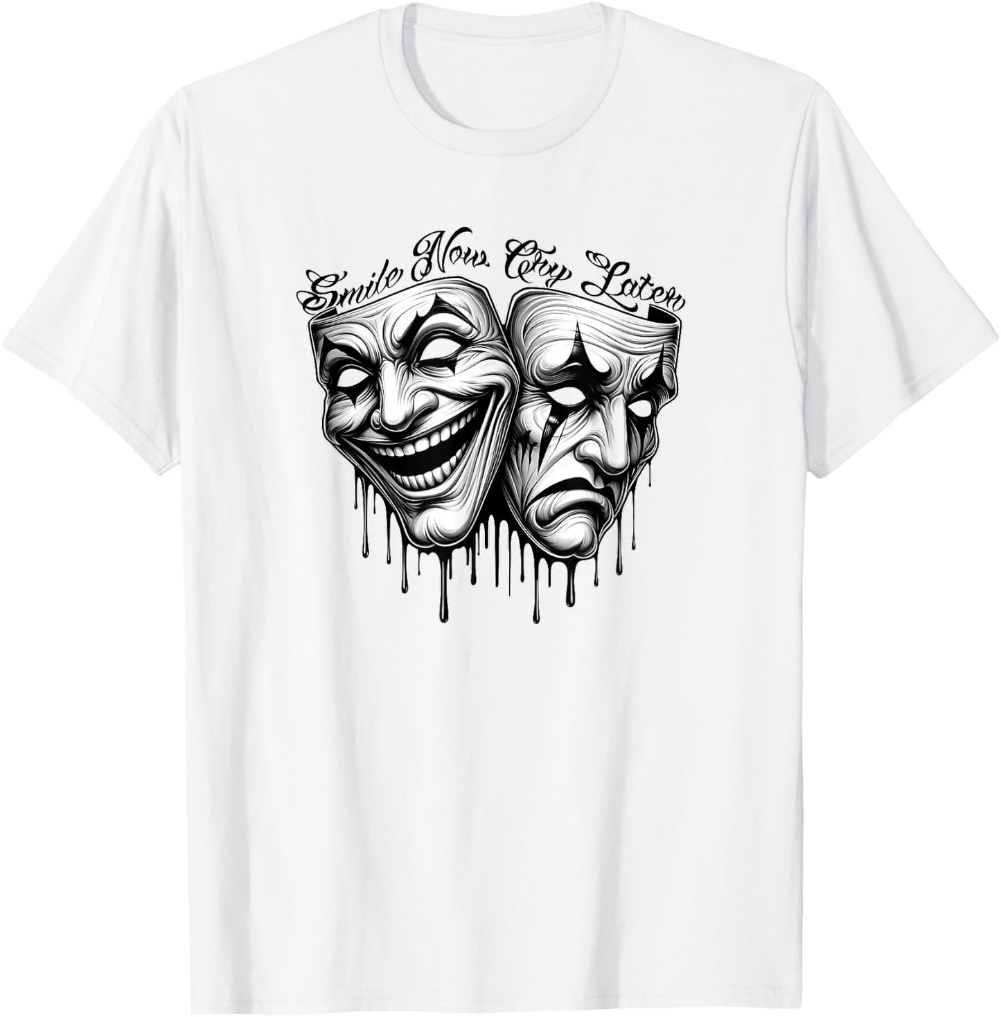 Smile Now CRY Later Payaso Chicano Art Gangster Cholo T-Shirt - T-Shirt | White