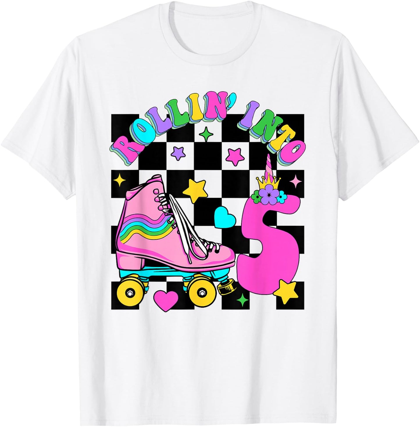Rolling Into 5 Years Old Skater 5th Birthday Kids Girls T-Shirt - T-Shirt | White