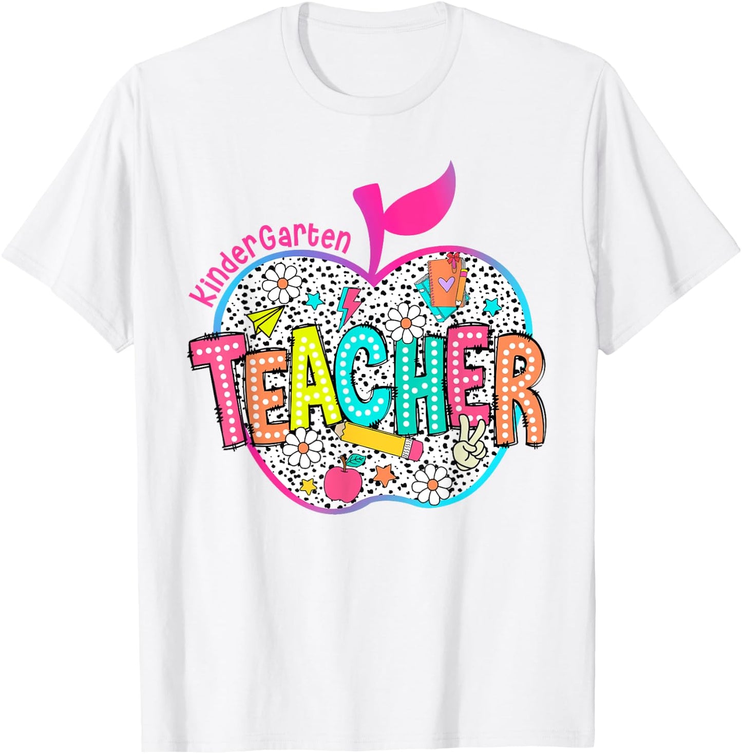 Kindergarten Teacher Back To School Apple Dalmatian Dots T-Shirt - T-Shirt | White