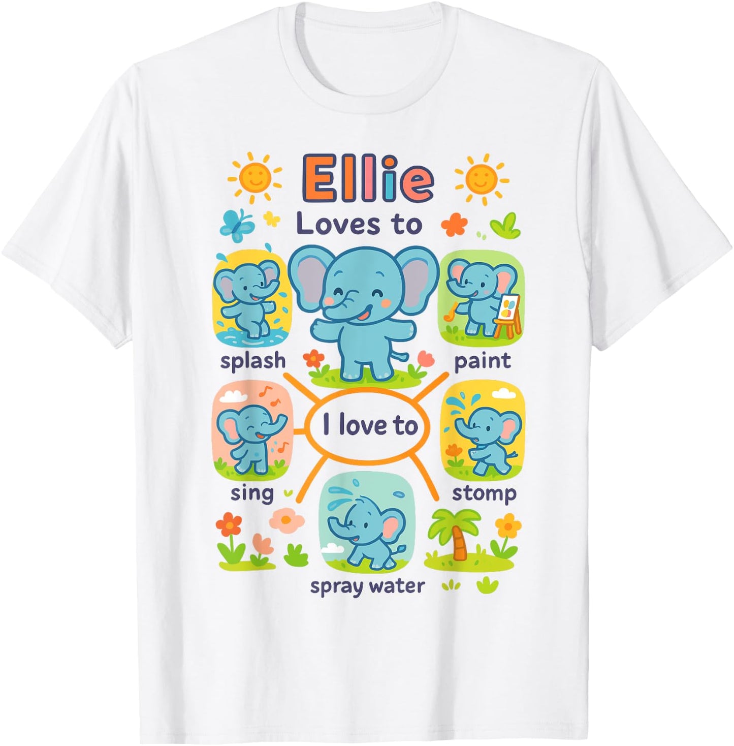 Cute Elephant Ellie Splash Paint Sing Stomp Play T-Shirt - T-Shirt | White