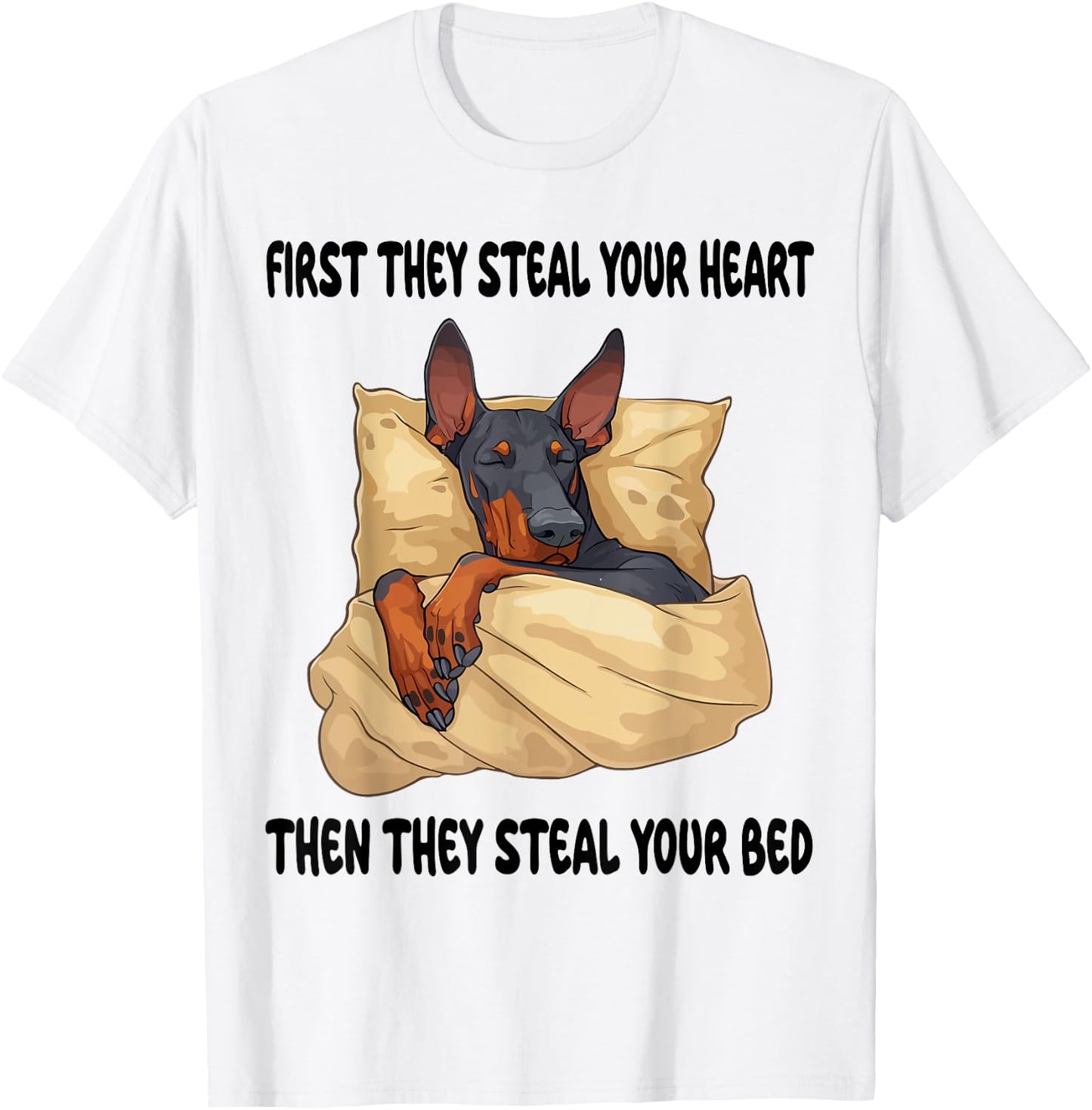 Doberman Pinscher Sleeping Pajamas Nightgown T-Shirt - T-Shirt | White
