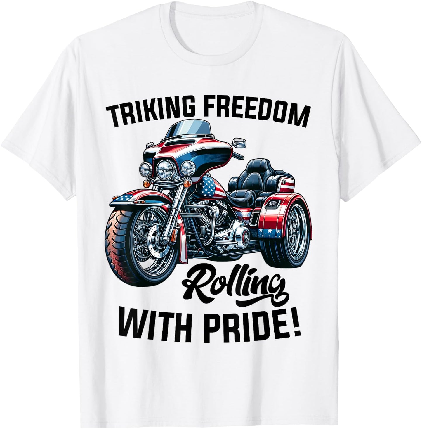 USA Trike Motorcycle Patriotic American Flag Trike Dad T-Shirt - T-Shirt | White