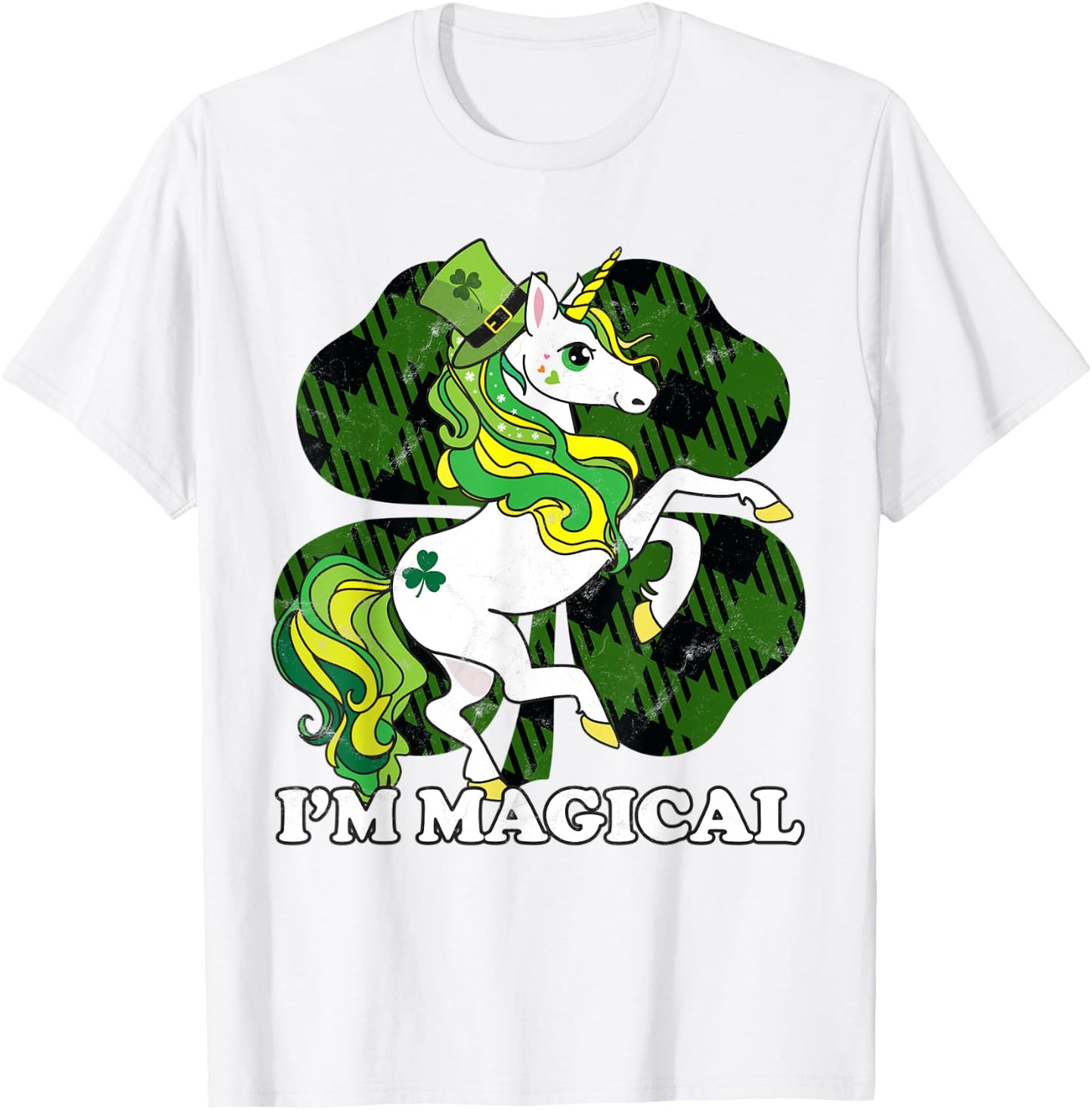 Unicorn Plaid St Patricks Day Magical Lepricorn Girl Women T-Shirt - T-Shirt | White