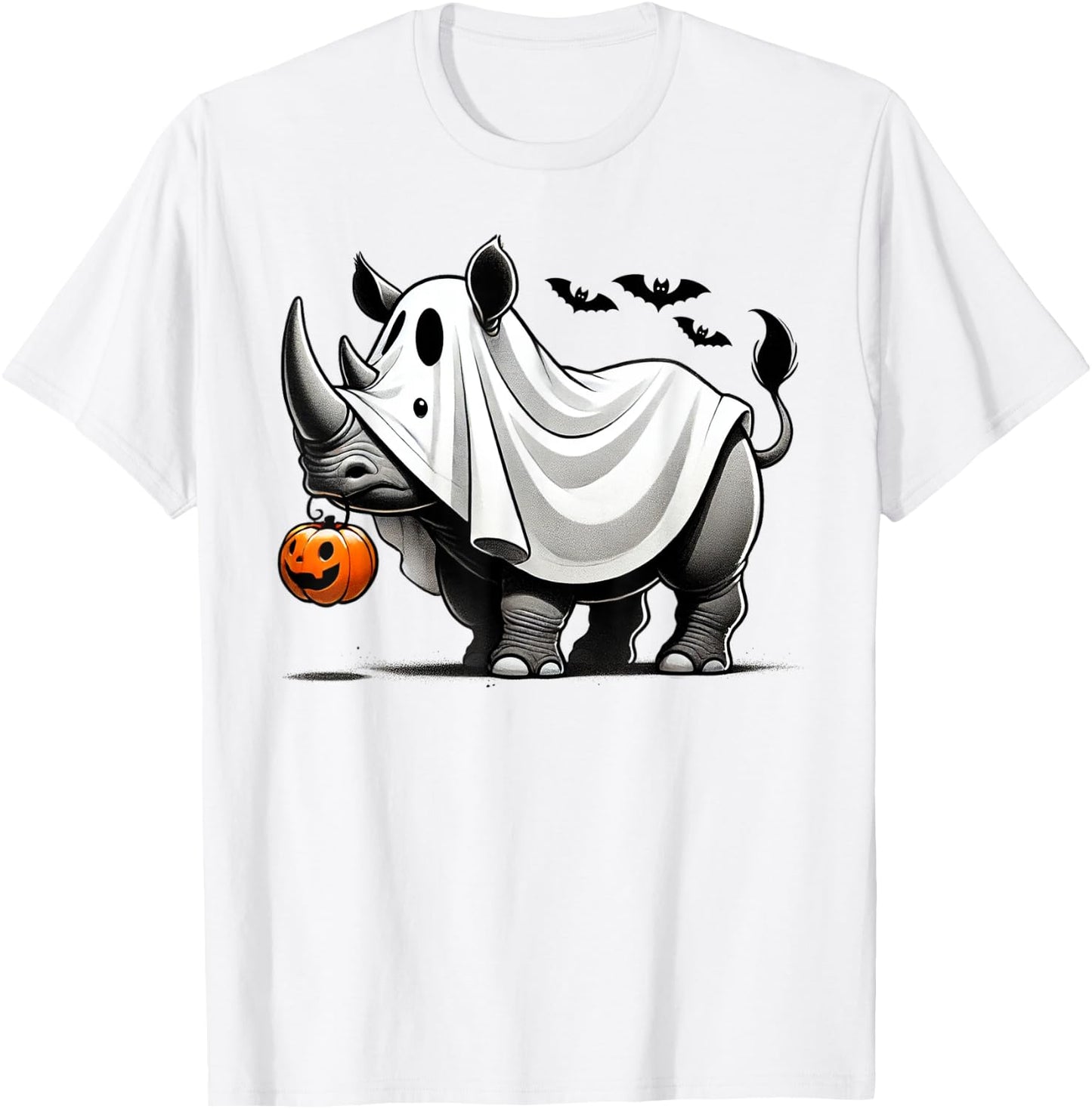 Funny Rhino Ghost Halloween Costume Rhinoceros Jackolantern T-Shirt - T-Shirt | White