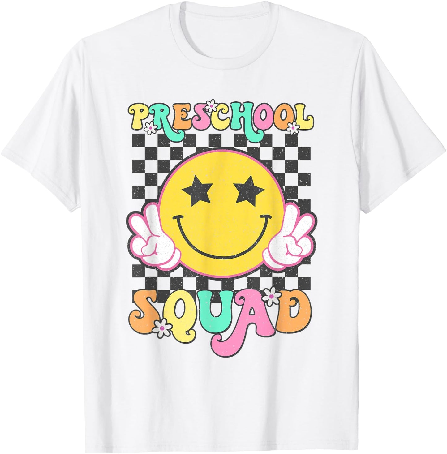 Preschool Squad Smile Retro Back To School T-Shirt - T-Shirt | White