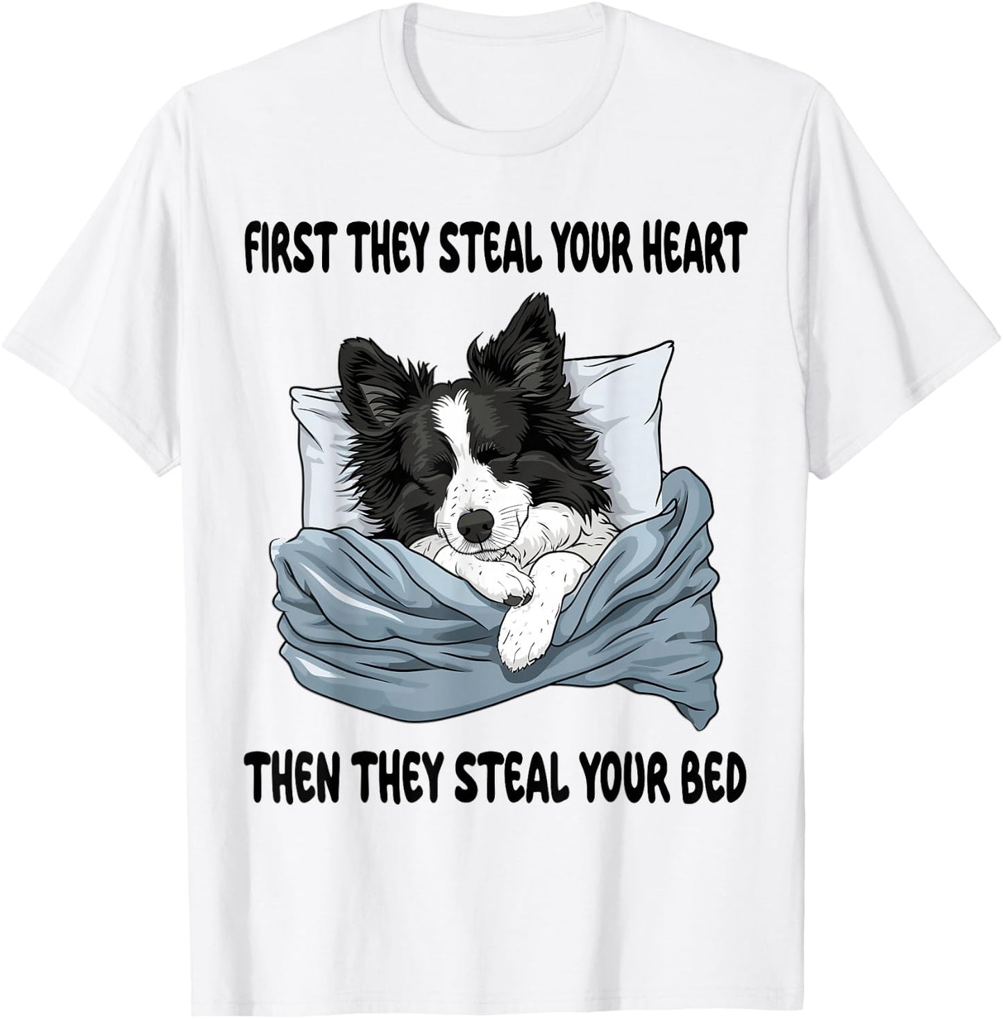 Border Collie Sleeping Pajamas Nightgown T-Shirt - T-Shirt | White