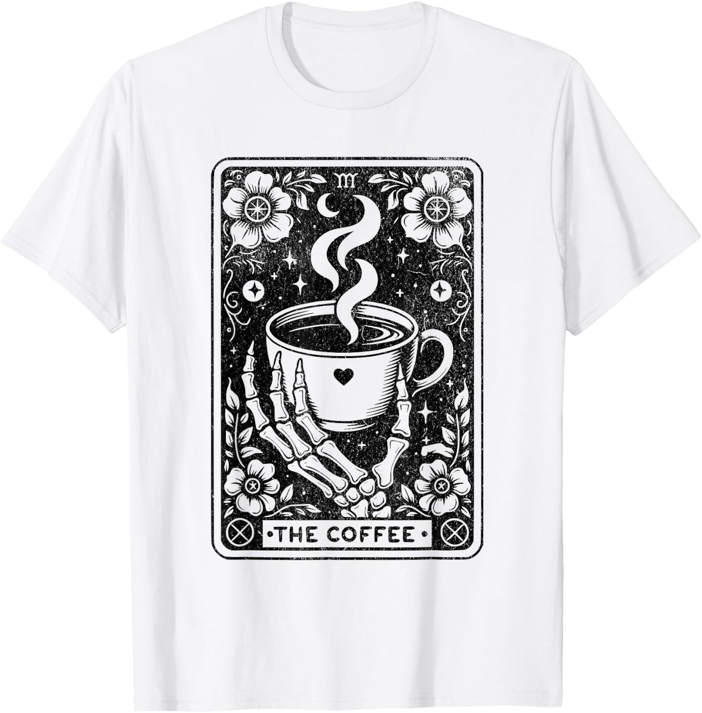 The Coffee Tarot Cards Skeleton Coffee Gifts Tarot Card T-Shirt - T-Shirt | White