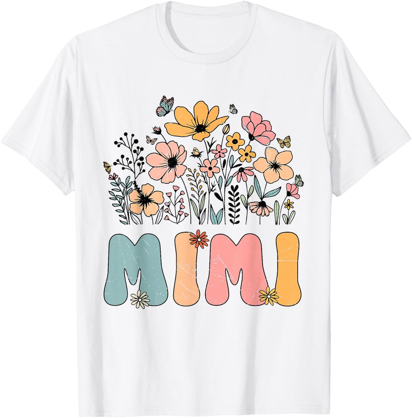 Wildflower Mimi Life Grandma Grandmother Announcement T-Shirt - T-Shirt | White