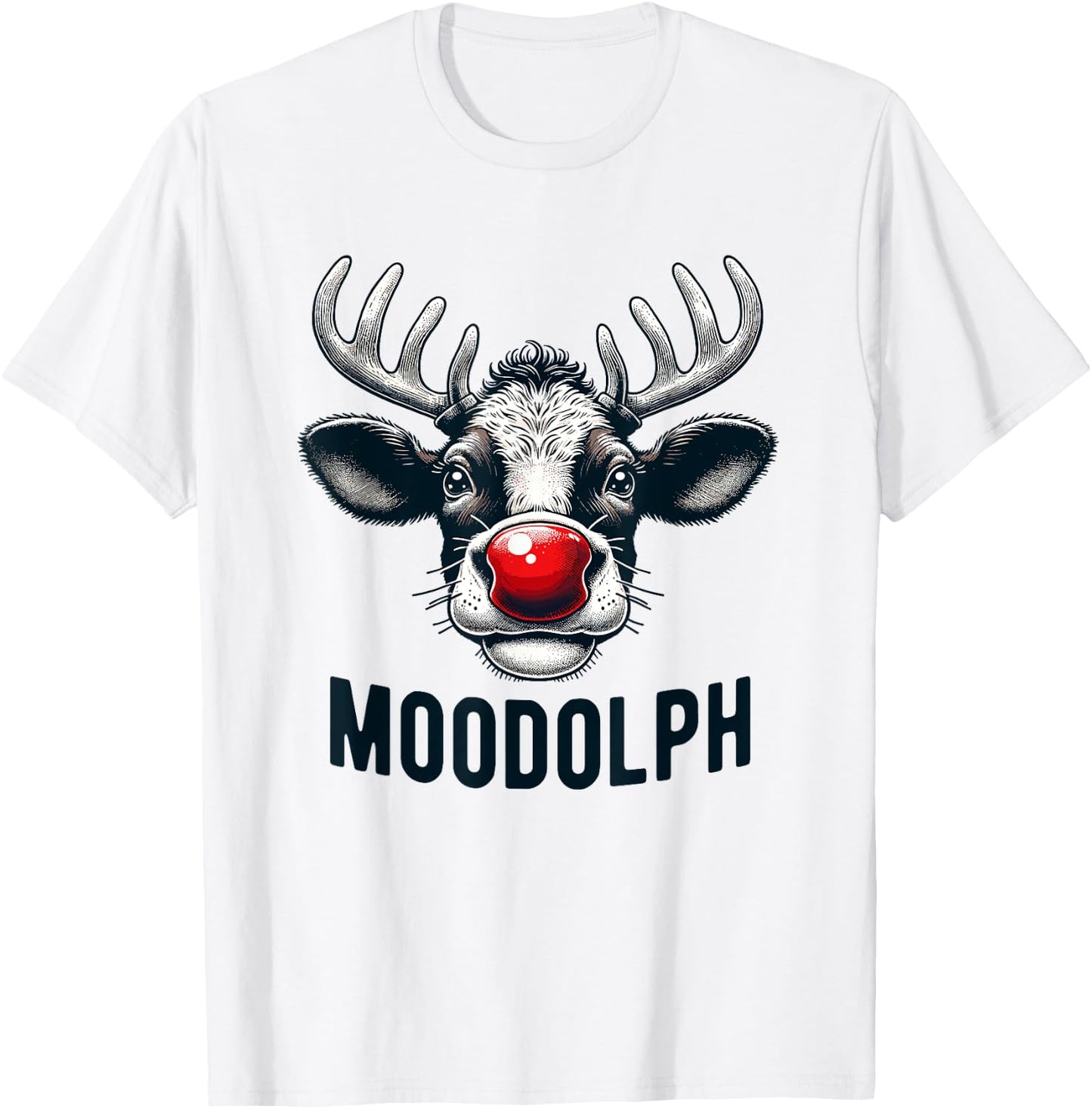 Funny Moodolph Cow Dairy Farmer Christmas Pun T-Shirt - T-Shirt | White