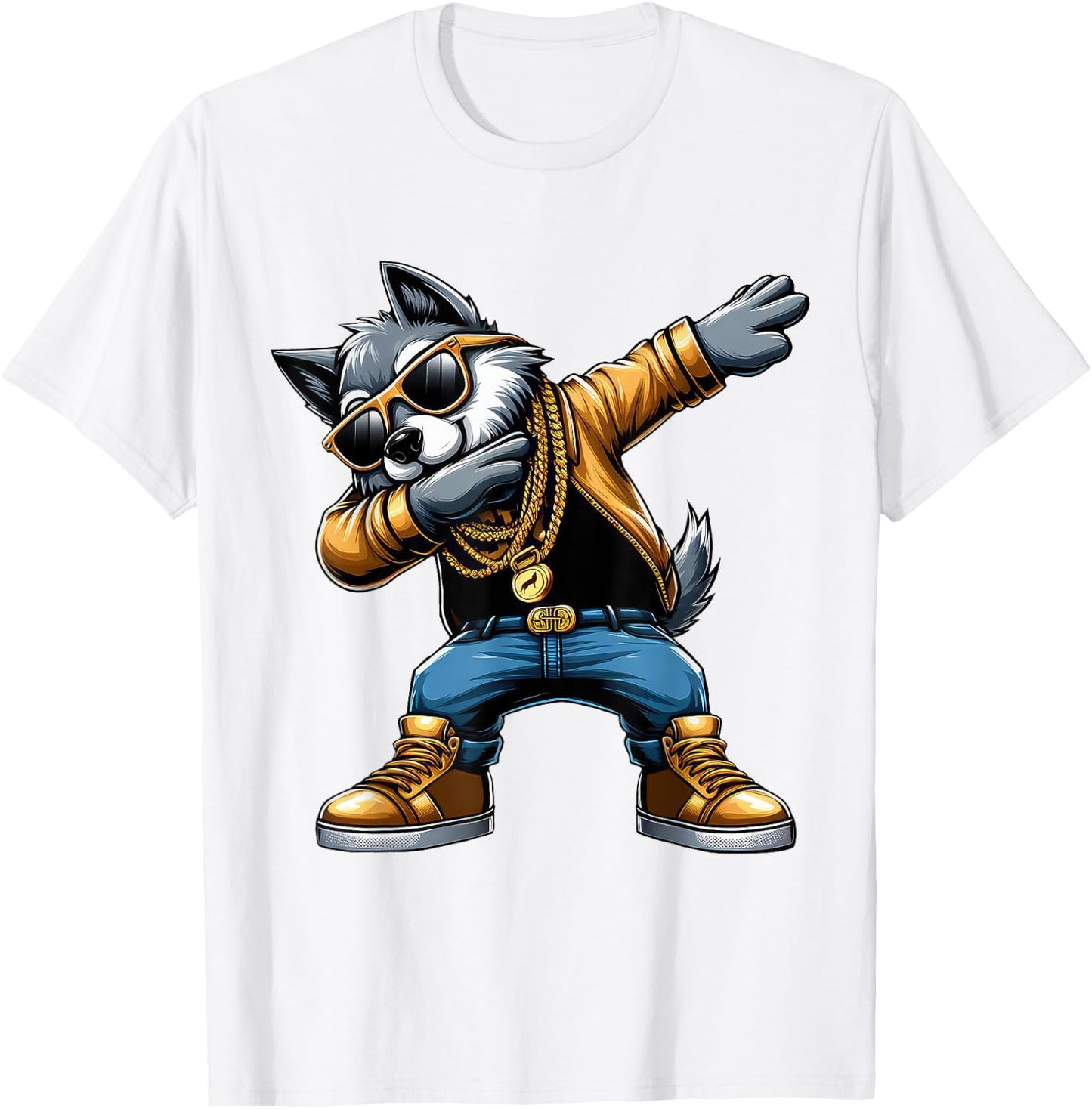 Dabbing Wolf Funny Wolf Dab Dance Boys Girls Kids T-Shirt - T-Shirt | White