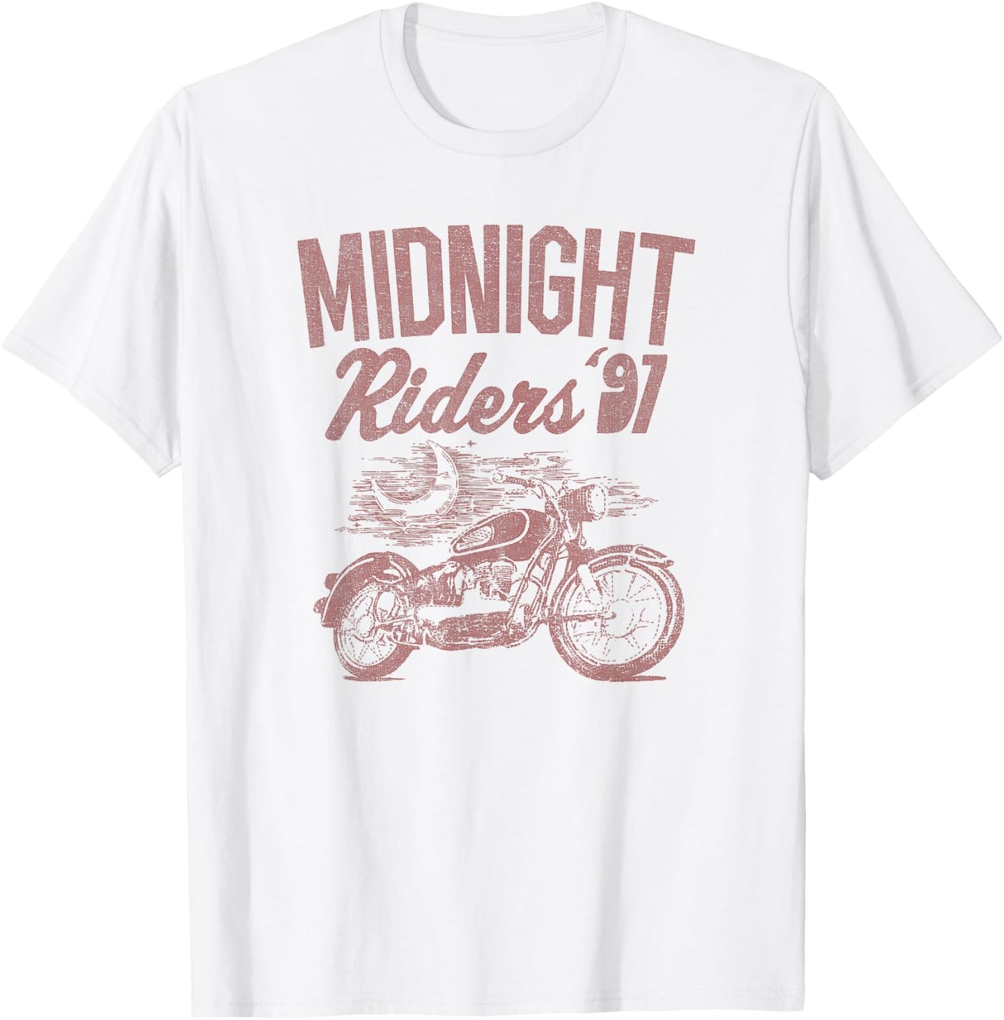 Trendy Midnight Riders '91 Faded Text, Motorcycle T-Shirt - T-Shirt | White