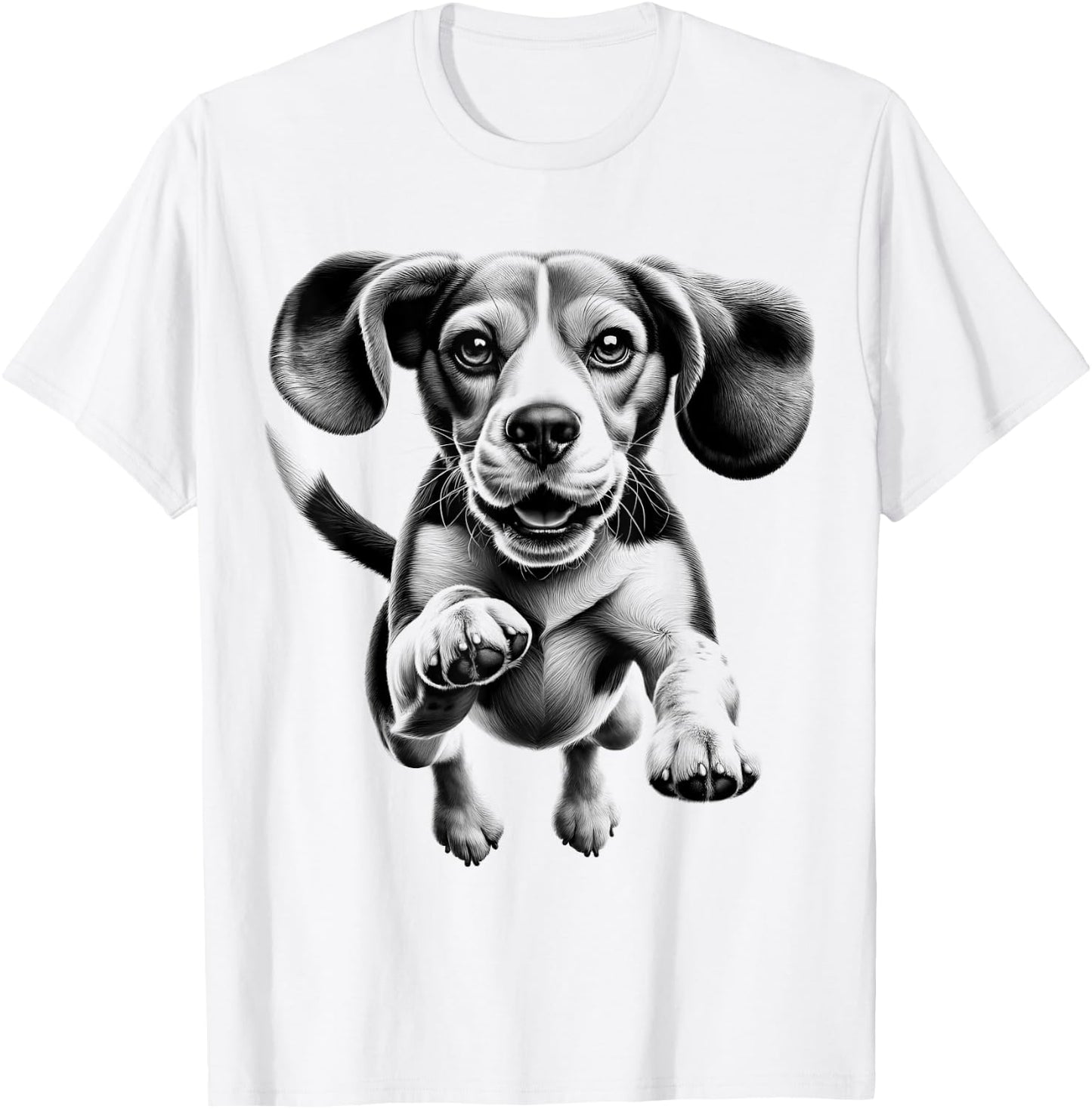 Cute Beagle Dog in Jump T-Shirt - T-Shirt | White