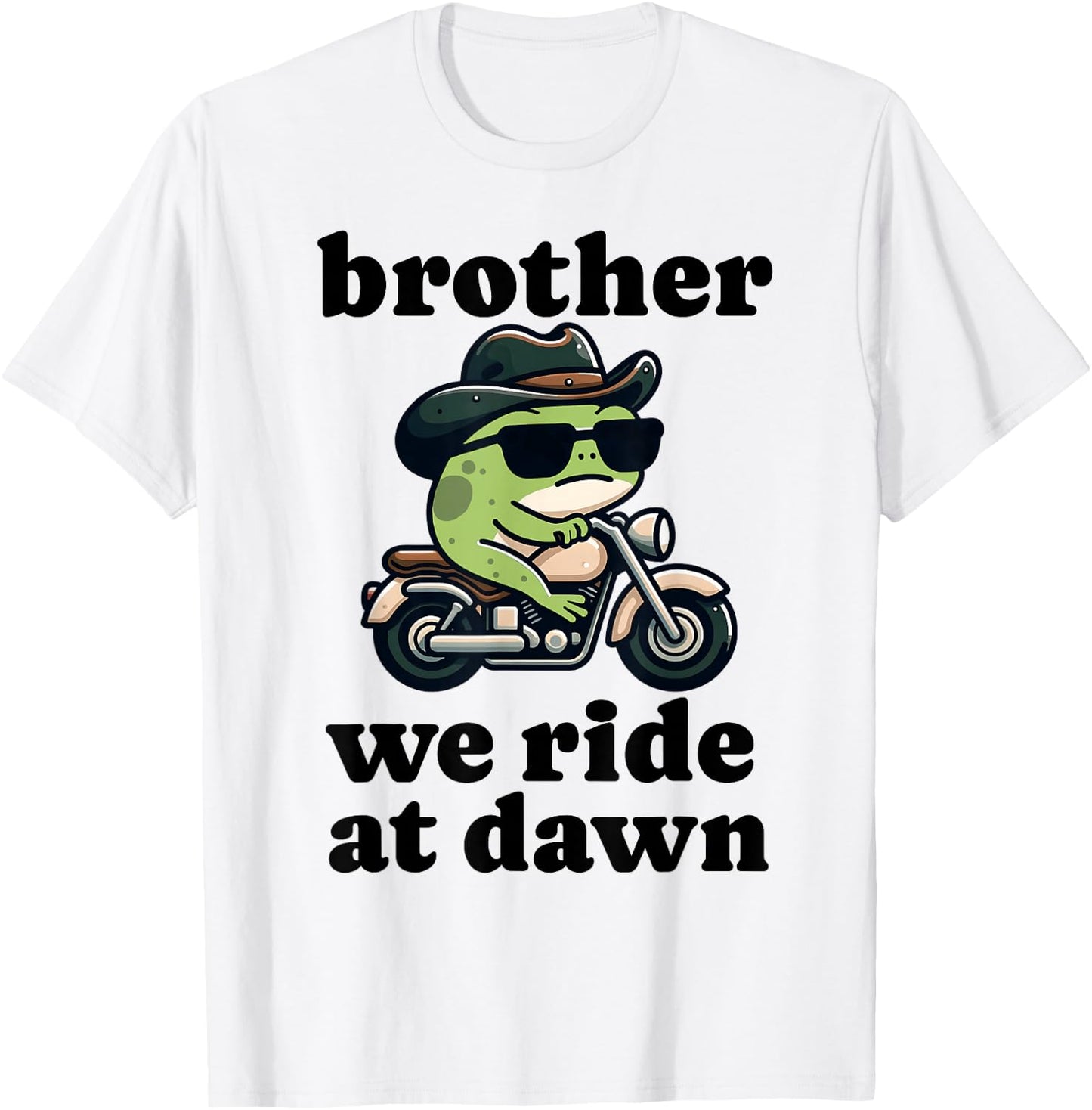 Forg Ride At Dawn Funny Frog Meme Riding Motorcycle Ironic T-Shirt - T-Shirt | White