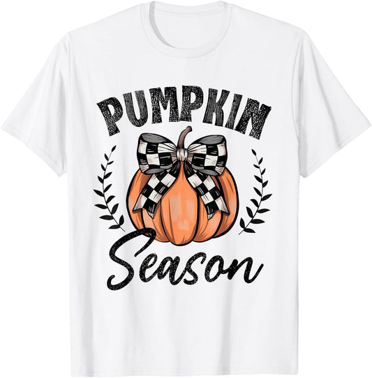 Pumpkin Season Coquette Bow Fall Halloween Costume Spooky T-Shirt - T-Shirt | White