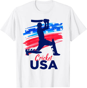 Cricket Support Team Flag USA Batsman Bowler American T-Shirt - T-Shirt | White