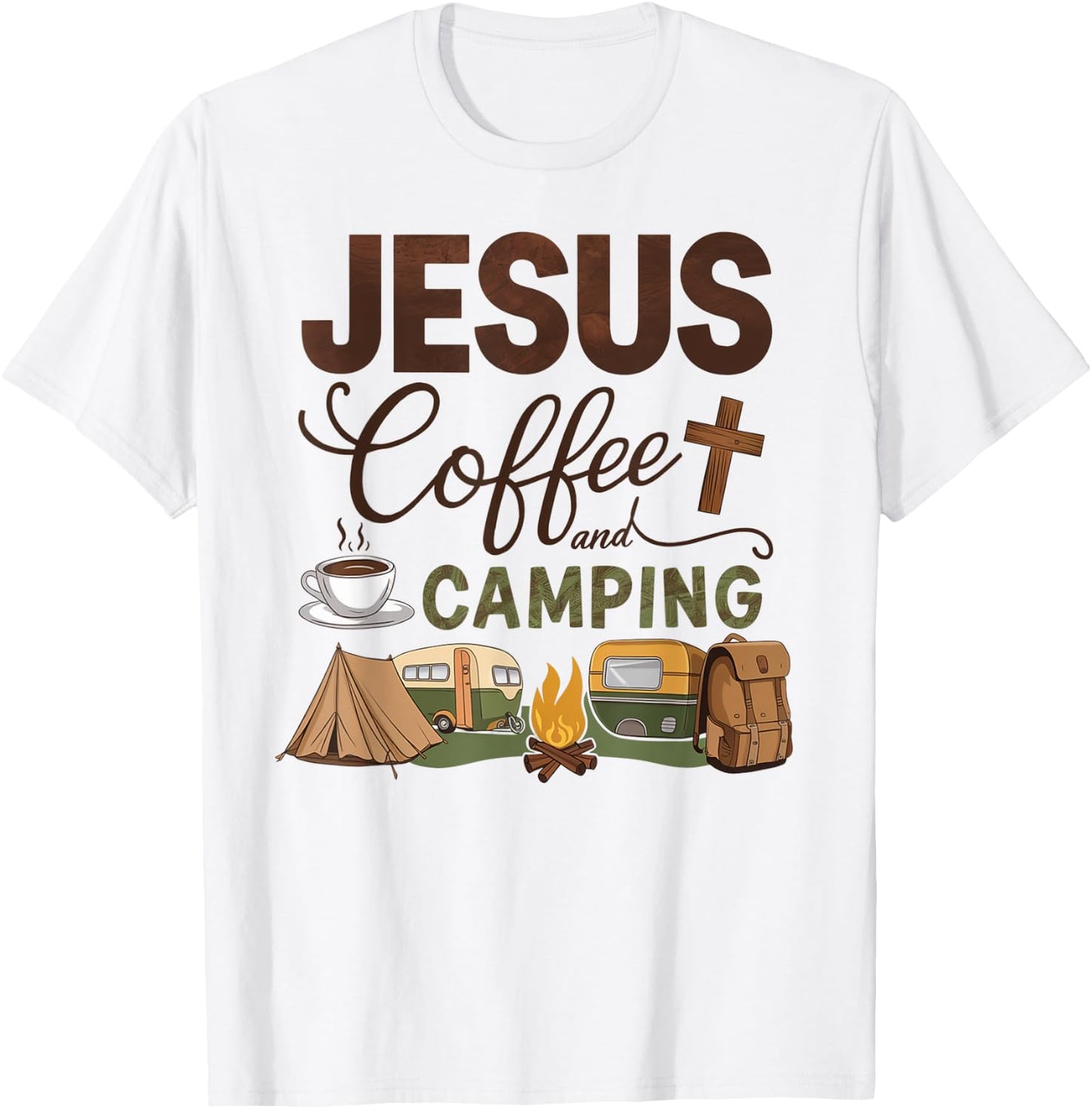 Jesus Coffee And Camping T-Shirt - T-Shirt | White
