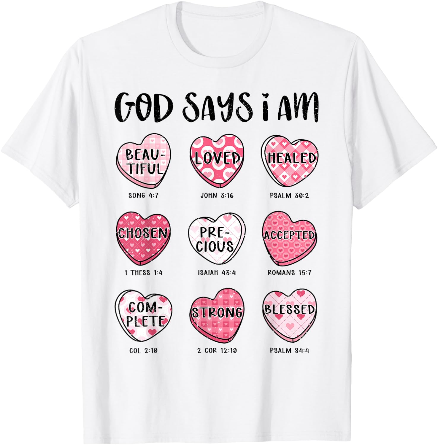 Christian Valentine God Says Bible Verses Hearts T-Shirt - T-Shirt | White