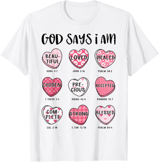 Christian Valentine God Says Bible Verses Hearts T-Shirt - T-Shirt | White