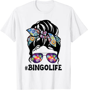 Bingo Life Messy Bun Women Bingo Lover Grandma Mothers Day T-Shirt - T-Shirt | White