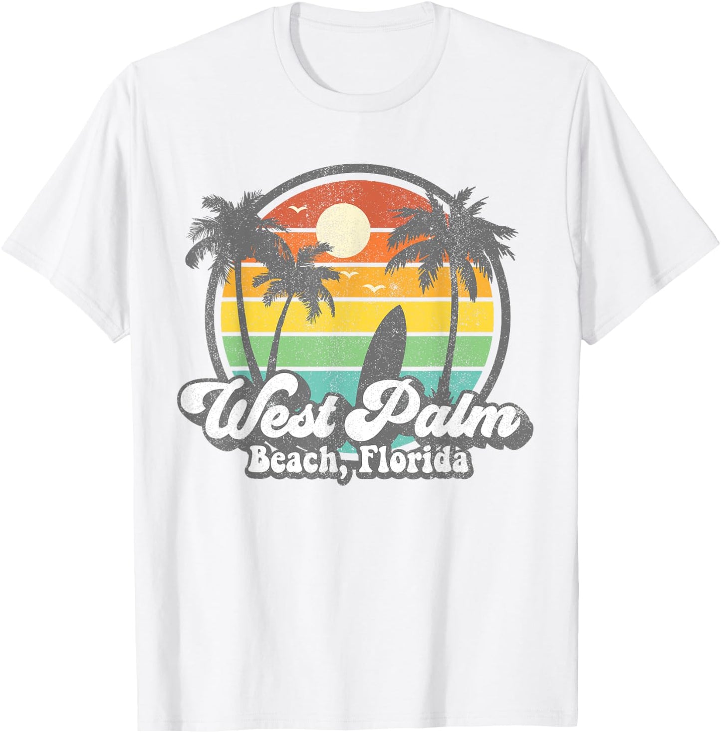 Vintage West Palm Florida Beach Surfing Retro 70's Surf Gift Men Women Girls Kids T-Shirt - T-Shirt | White
