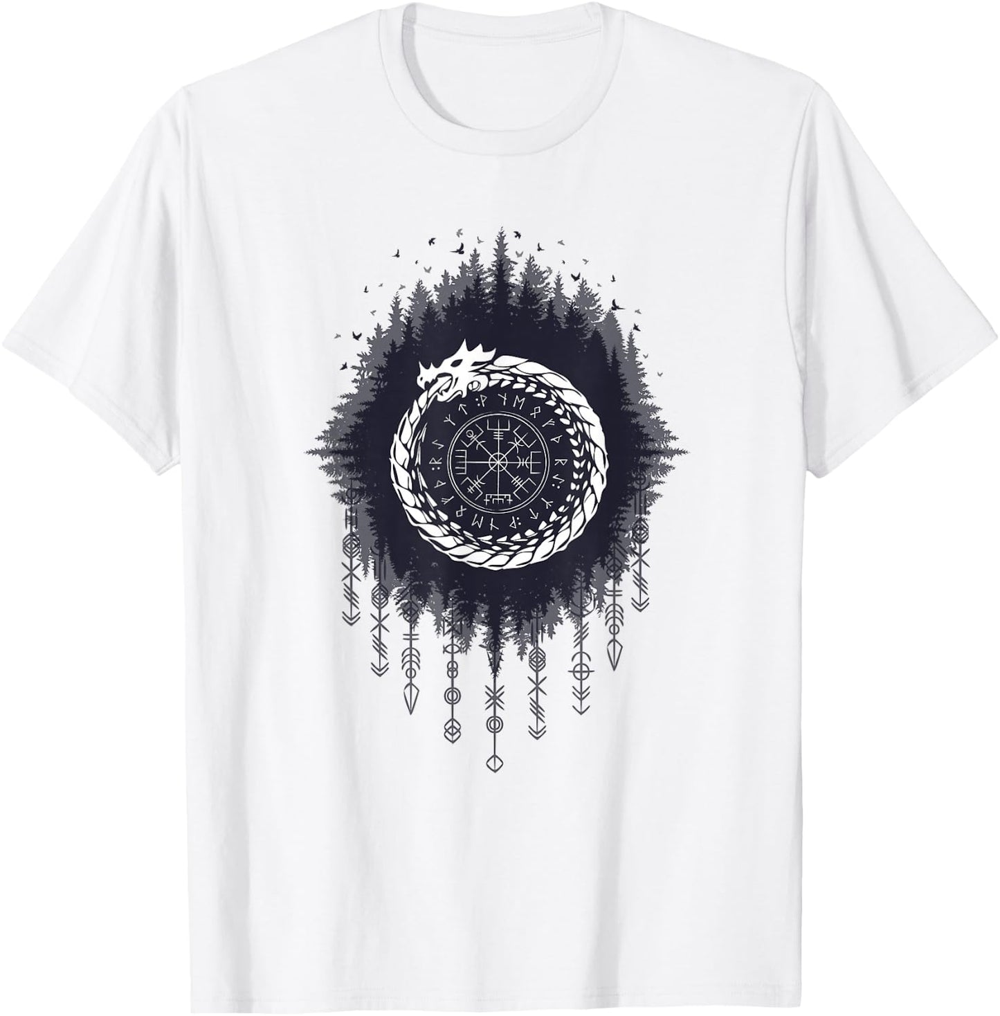 Ouroboros Snake Devouring Itself Viking Runes Cycle of Life T-Shirt - T-Shirt | White