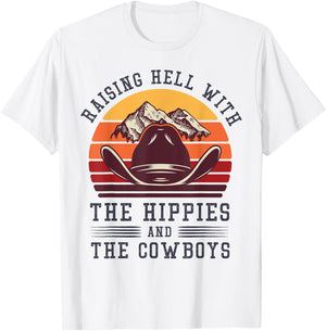 Hippies And Cowboys Cowgirls Retro 70s Western Country Rodeo T-Shirt - T-Shirt | White
